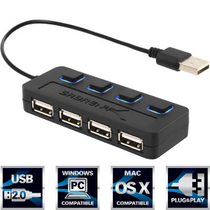 Sabrent 4-Port USB 2.0 Hub with Individual Power Switches and LEDs