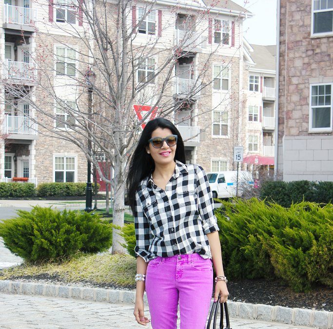 How to wear gingham shirts, J.Crew Toothpick cord, Old Navy Gingham Shirt, 3.1 Phillip Lim For Target Tote