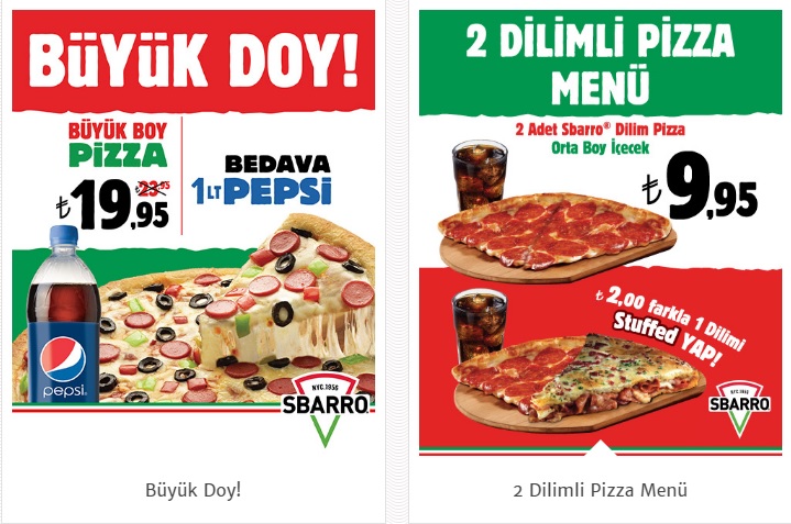 SBARRO PİZZA MENÜ FİYAT LİSTESİ VE KAMPANYALAR Mekan Arama Motoru