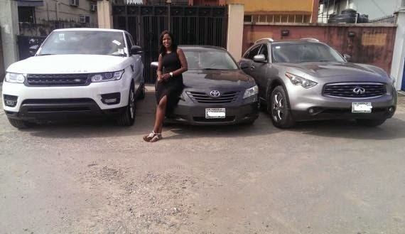 Linda Ikeji and her 3 cars,Range Rover sports 2014,a 2008 Toyota Camry and 2011 Infinity FX 35! 