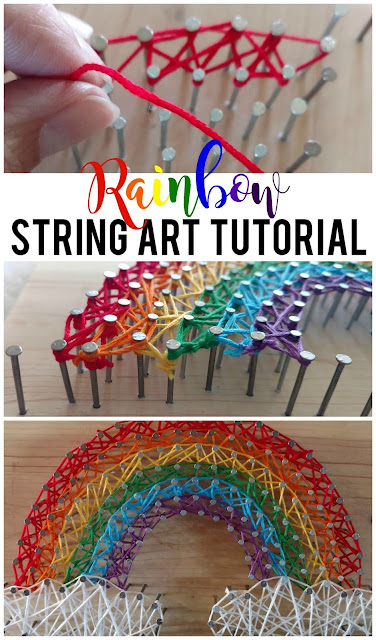 Simple rainbow string art tutorial that can be used to make any shape you want!