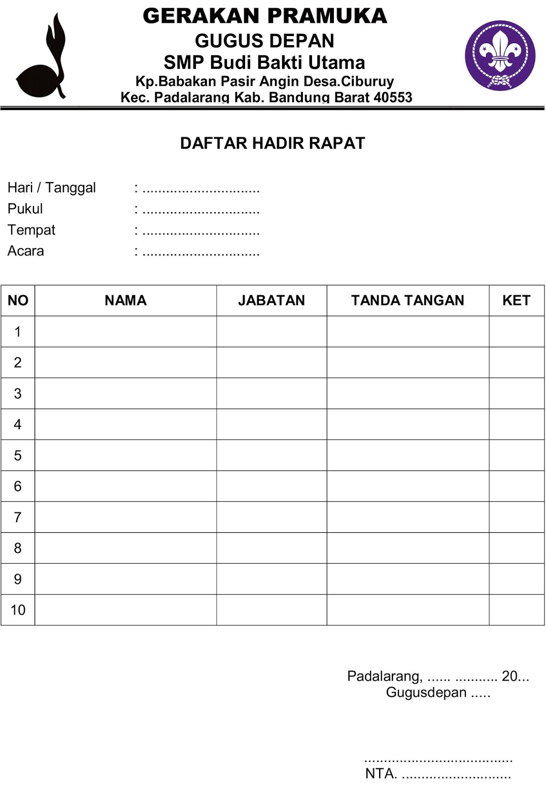 Contoh Buku Rapat Pramuka Administrasi Pramuka