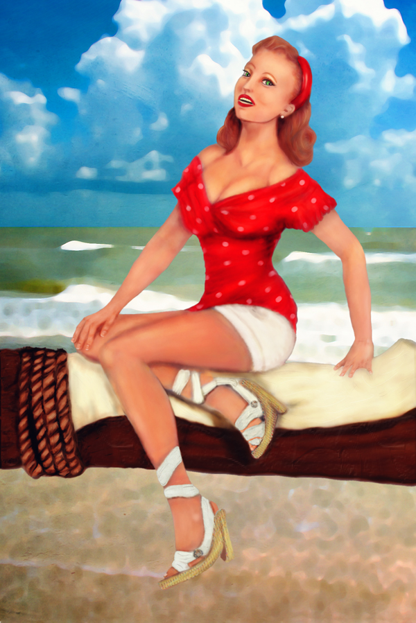 Where The Gold Bees Dream Digital Painting Retro Pinup