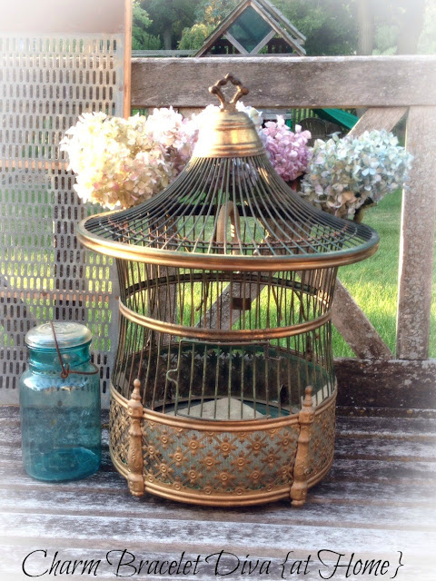 vintage brass bird cage vintage blue mason jar