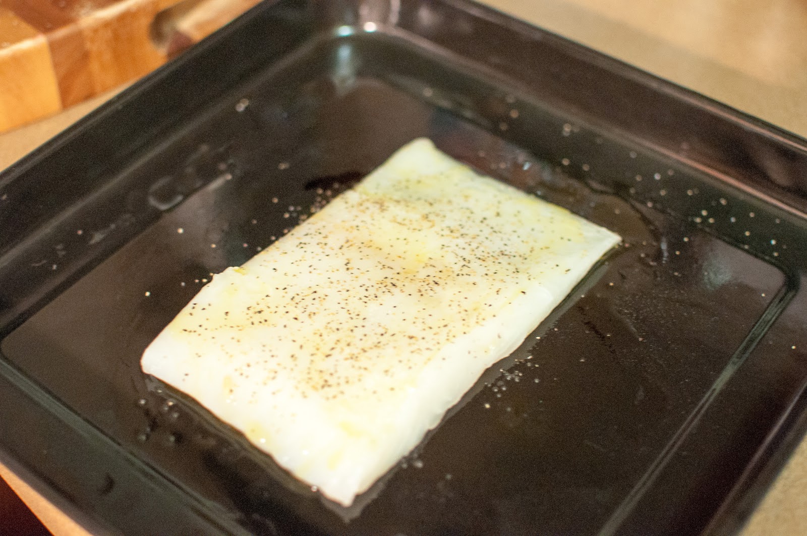 not quite gourmet Baked Halibut with Orzo, Spinach, and Cherry Tomatoes