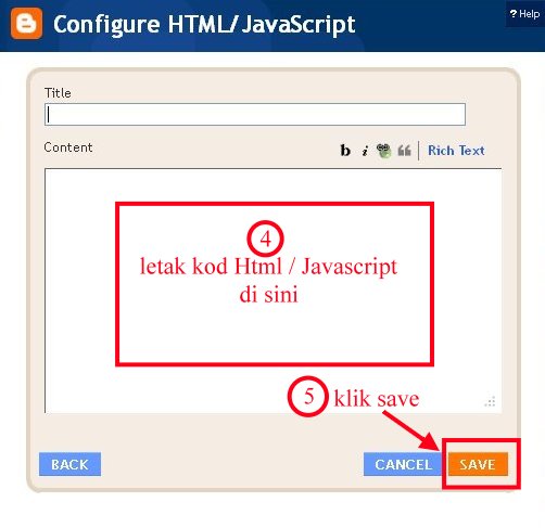 Tutorial Bina Blog: Cara Pasang Kod HTML / Javascript Dalam Blog