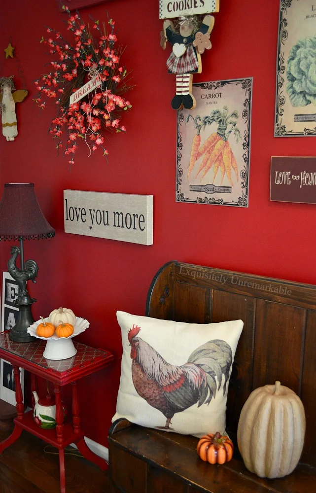 Rustic Rooster Pillow In the Kitchen