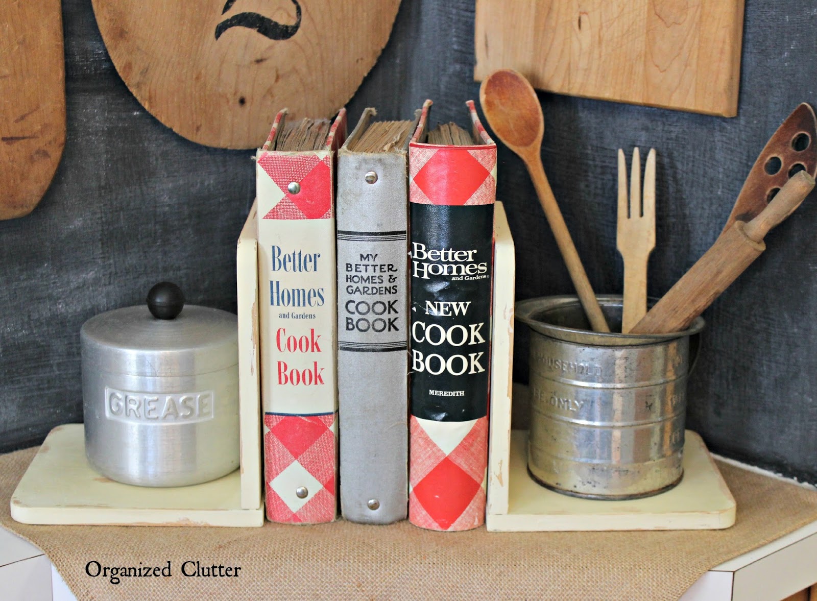 Repurposed Farmhouse Kitchen Bookends Organized Clutter