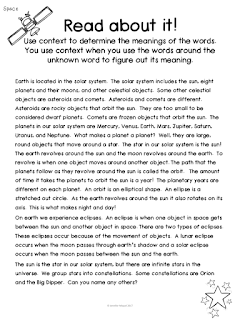 close up of vocabulary in context page