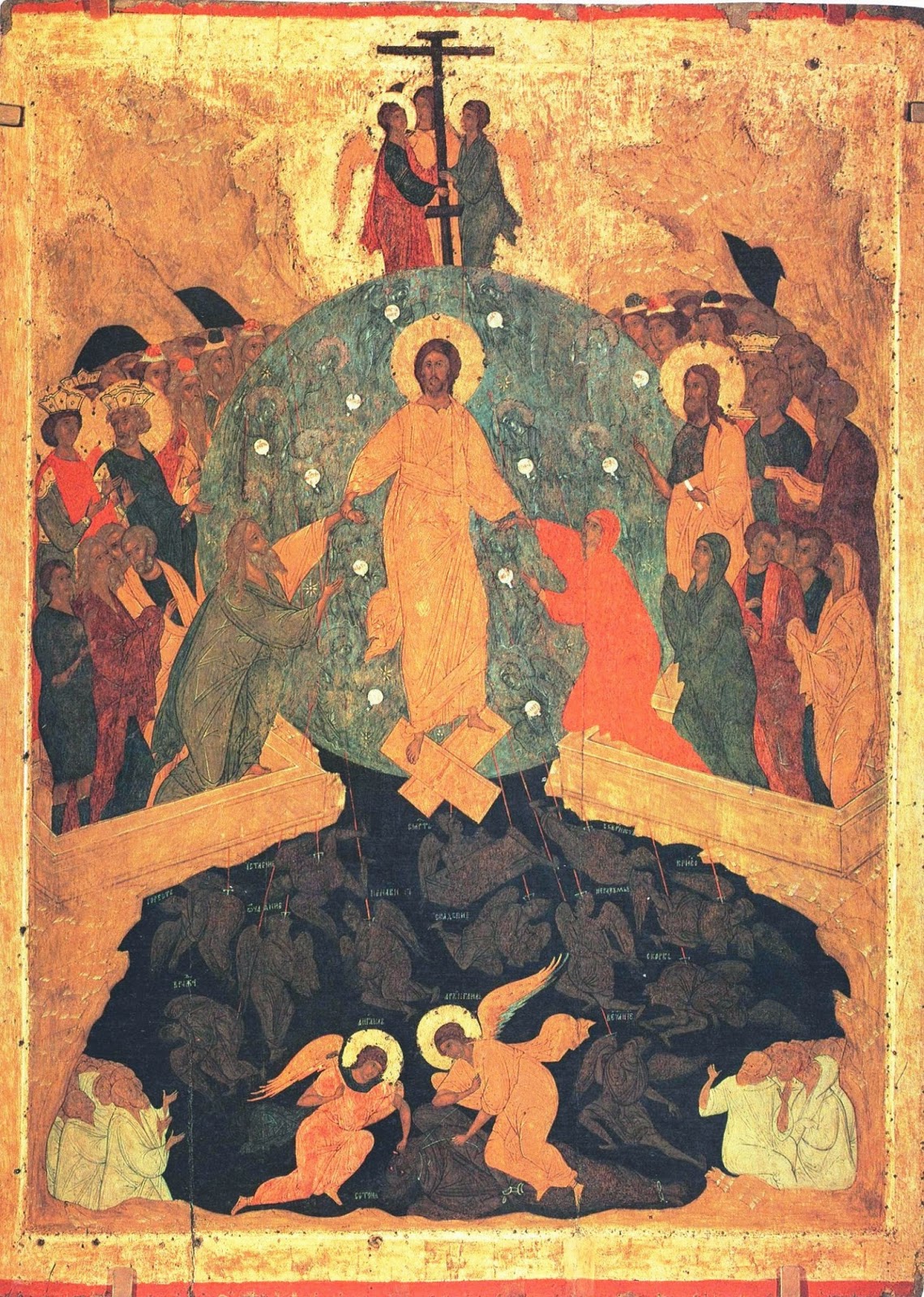 "Descent into Hell by Dionisius and workshop (Ferapontov monastery)" by Moscow school, Dionysius and his workshop - File:Descent into hell-Russian Museum.jpg. Licensed under Public Domain via Wikimedia Commons - http://commons.wikimedia.org/wiki/File:Descent_into_Hell_by_Dionisius_and_workshop_(Ferapontov_monastery).jpg#/media/File:Descent_into_Hell_by_Dionisius_and_workshop_(Ferapontov_monastery).jpg