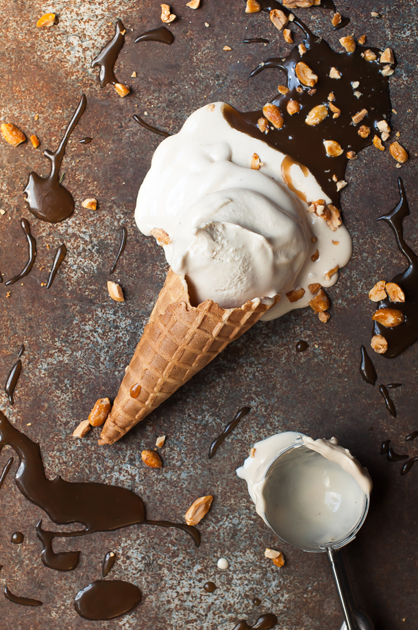 Brown ale ice cream with salty caramel and honeyed hazelnuts