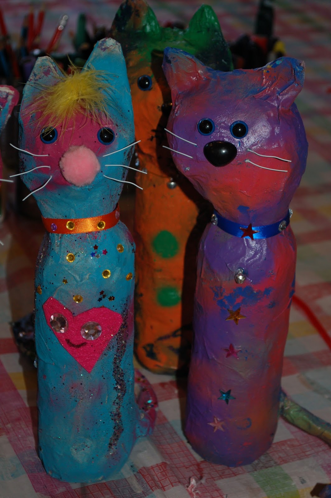 Sunnyside Art House Colourful Paper Mache Cats