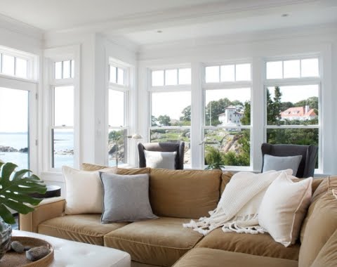 beige room with an ocean view