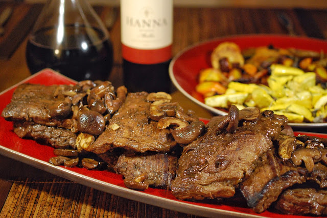 an-Seared Skirt Steak with Shiitake-Wine Reduction paired with Hanna Winery Malbec