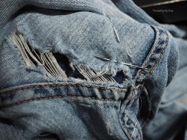 Tutorial update: How to mend jeans when the holes are in the knees