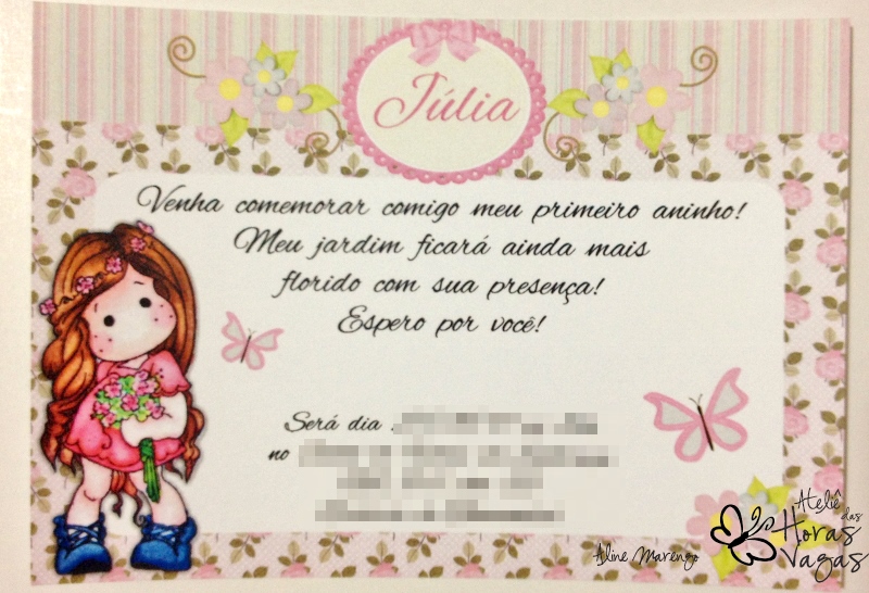 convite artesanal aniversário boneca no jardim encantado floral provençal passarinhos borboleta magnolia tilda