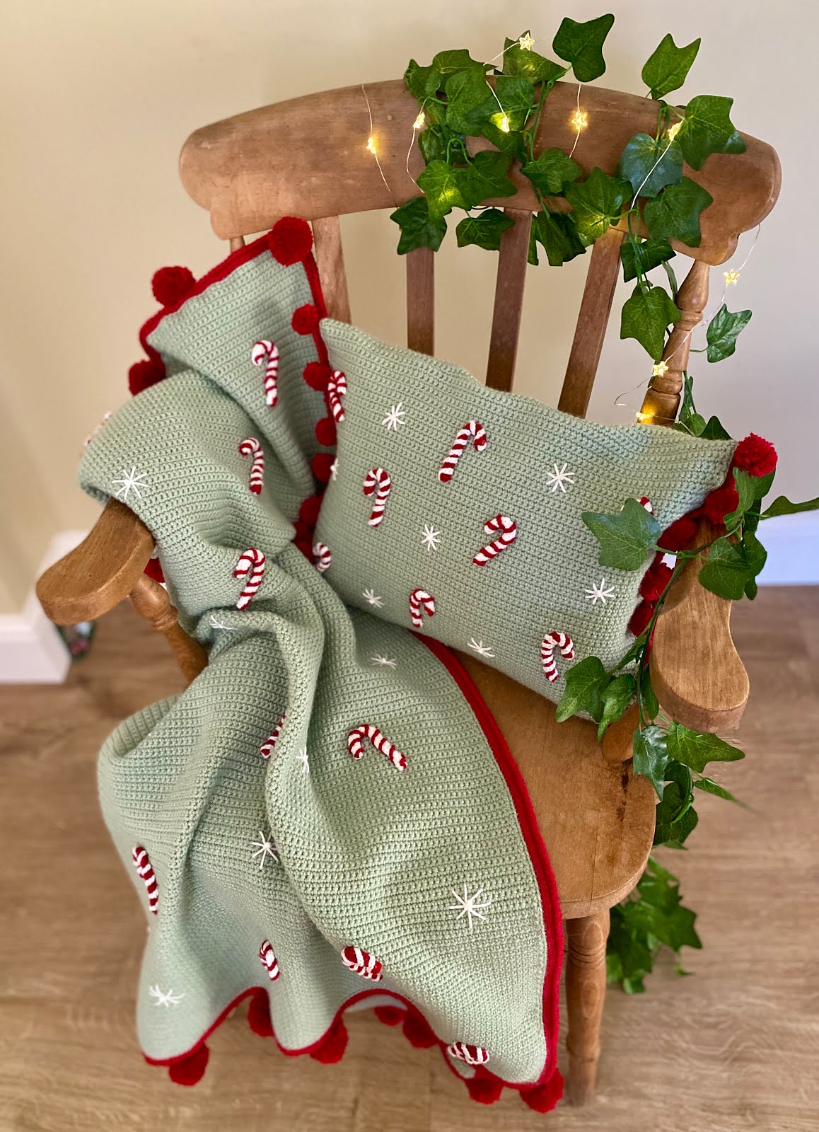 Candy Cane Christmas blanket and cushion