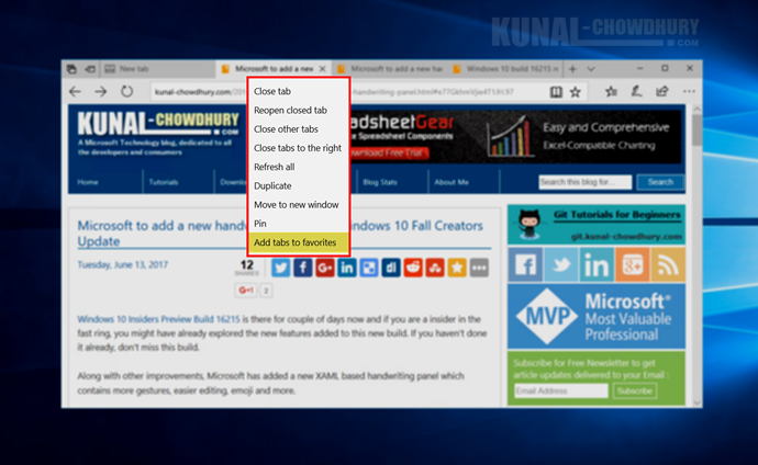 Microsoft Edge to support adding all tabs to favorites in Windows 10 Creators Update (www.kunal-chowdhury.com)