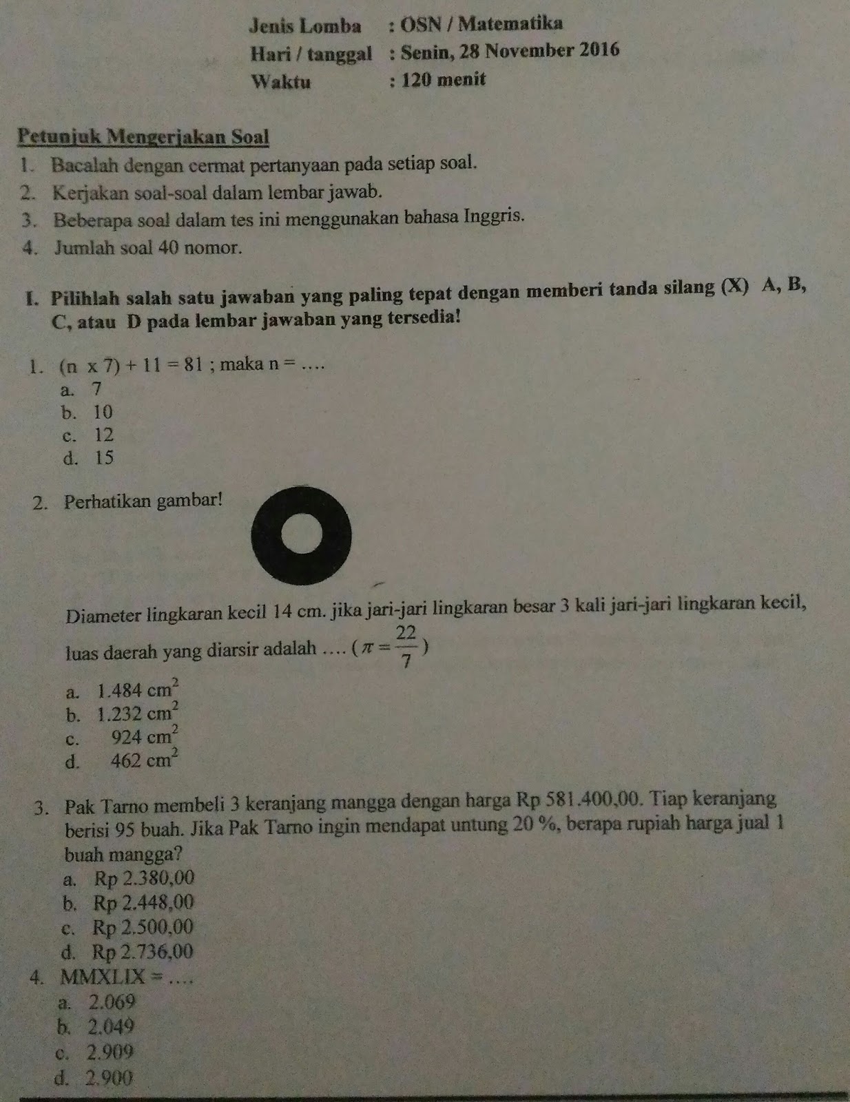 Soal OSN Matematika SD
