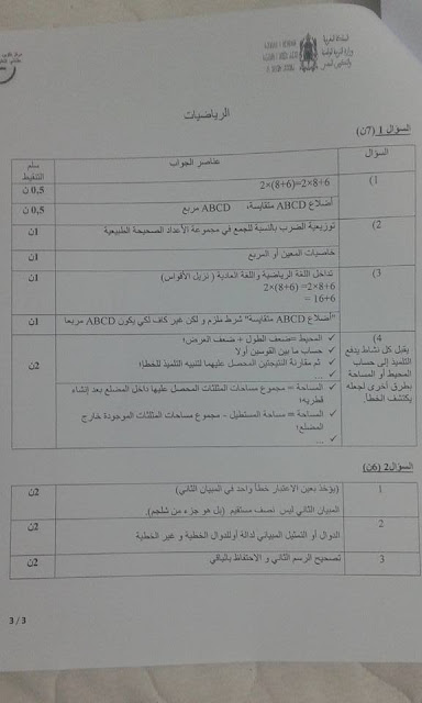 تصحيح اختبار المعارف المرتبطة بالتعليم الابتدائي 2015