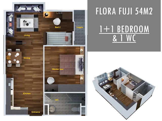 Căn hộ 1 phòng ngủ của Flora Fuji