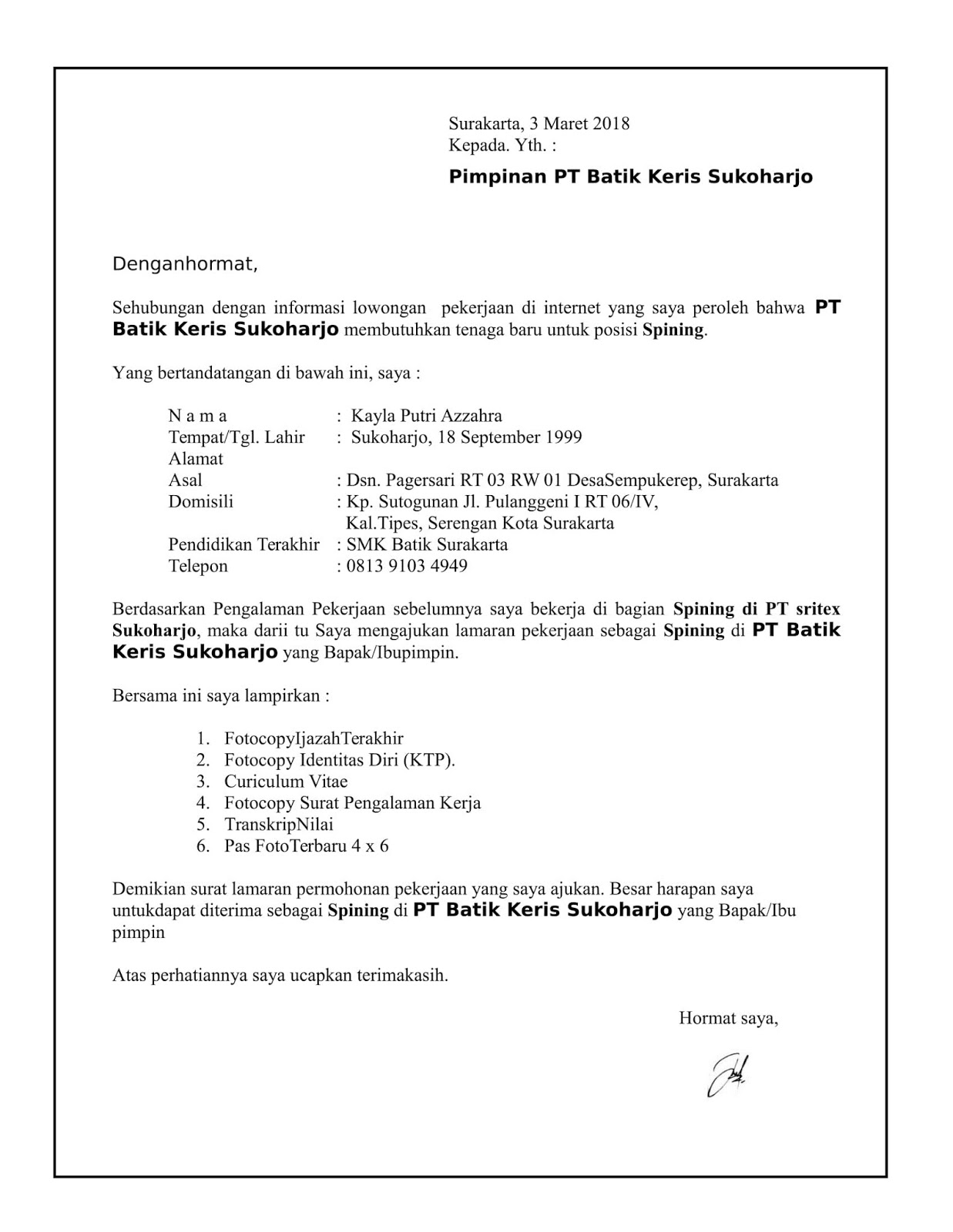 Contoh Surat Lamaran Kerja Pt Angkasa Pura 1 Bagi Contoh Surat