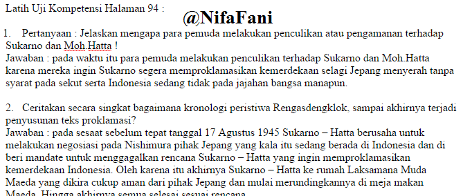Pembahasan Soal Sejarah Indonesia Halaman 94 - @NifaFani