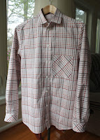 A pink and white plaid men's shirt made using the Thread Theory Fairfield Button-Up Shirt sewing pattern.