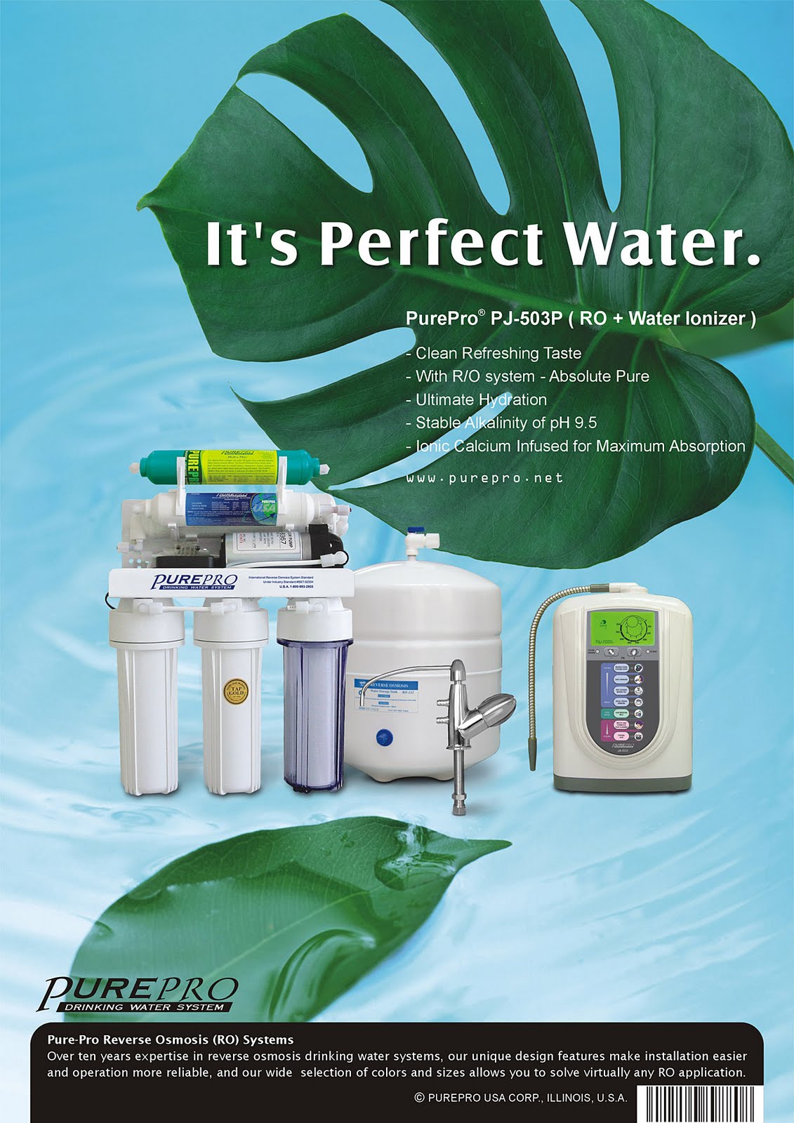 PurePro Perfect Water PJ503P Reverse Osmosis + Water Ionizer Water