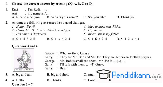 Soal Bahasa Inggris Kelas 7 Semester 1