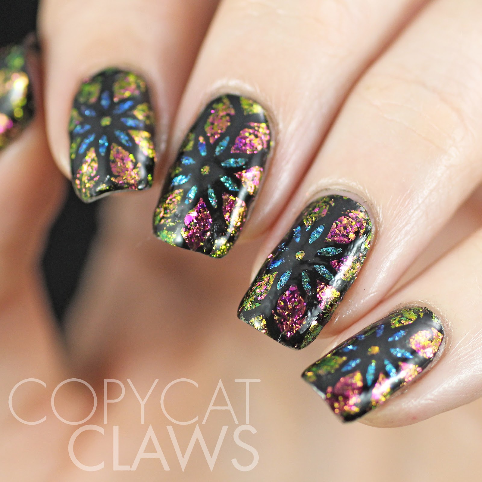 Copycat Claws: Stained Glass Flowers with ILNP Flakies