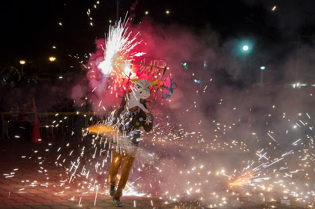 Quema de torito de pirotecnia en fiesta de Oaxaca