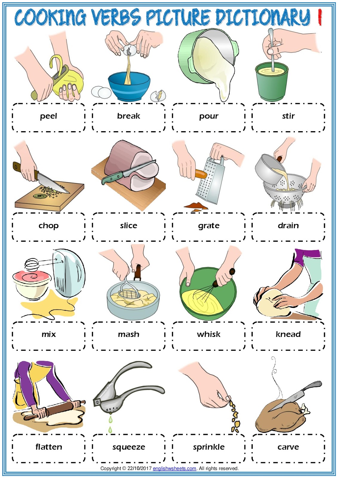 Cooking Verbs Vocabulary Matching Worksheet 1