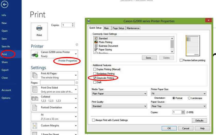 Print properties. Print properties