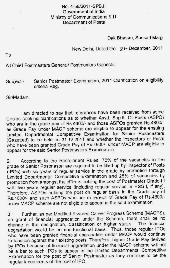 Postal Inspector M.P. Circle निरीक्षक दर्पण IP ASP MP Sr