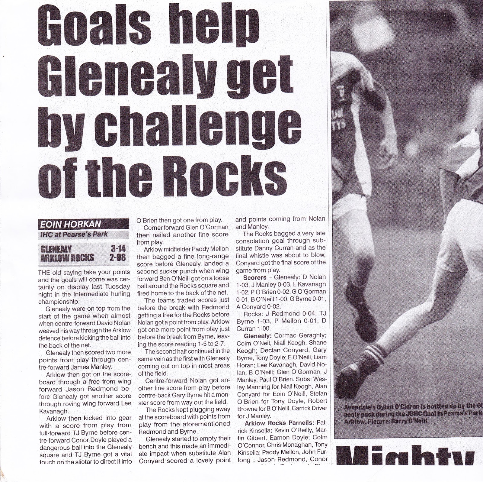 On the Line: Hurling: Arklow Rocks Parnells Vs Glenealy, 16/08/16