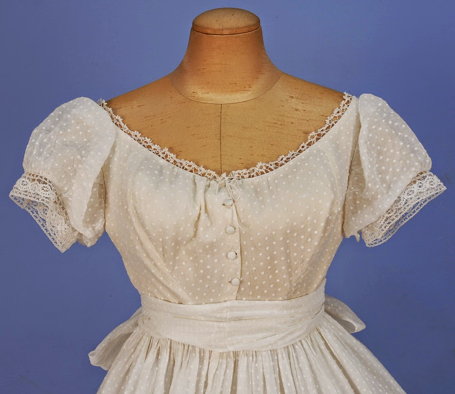 In the Swan's Shadow: DOTTED COTTON GOWN with SASH / STOLE, 1860’s