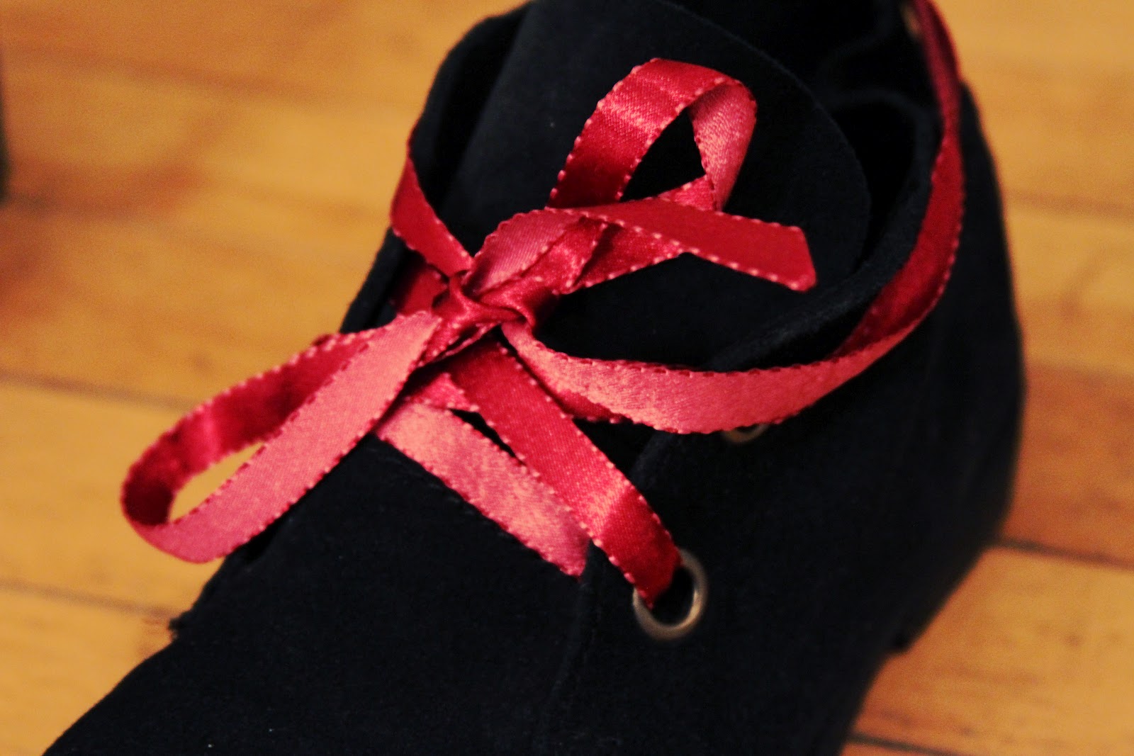 Red inside DIY Ribbon Shoe Laces