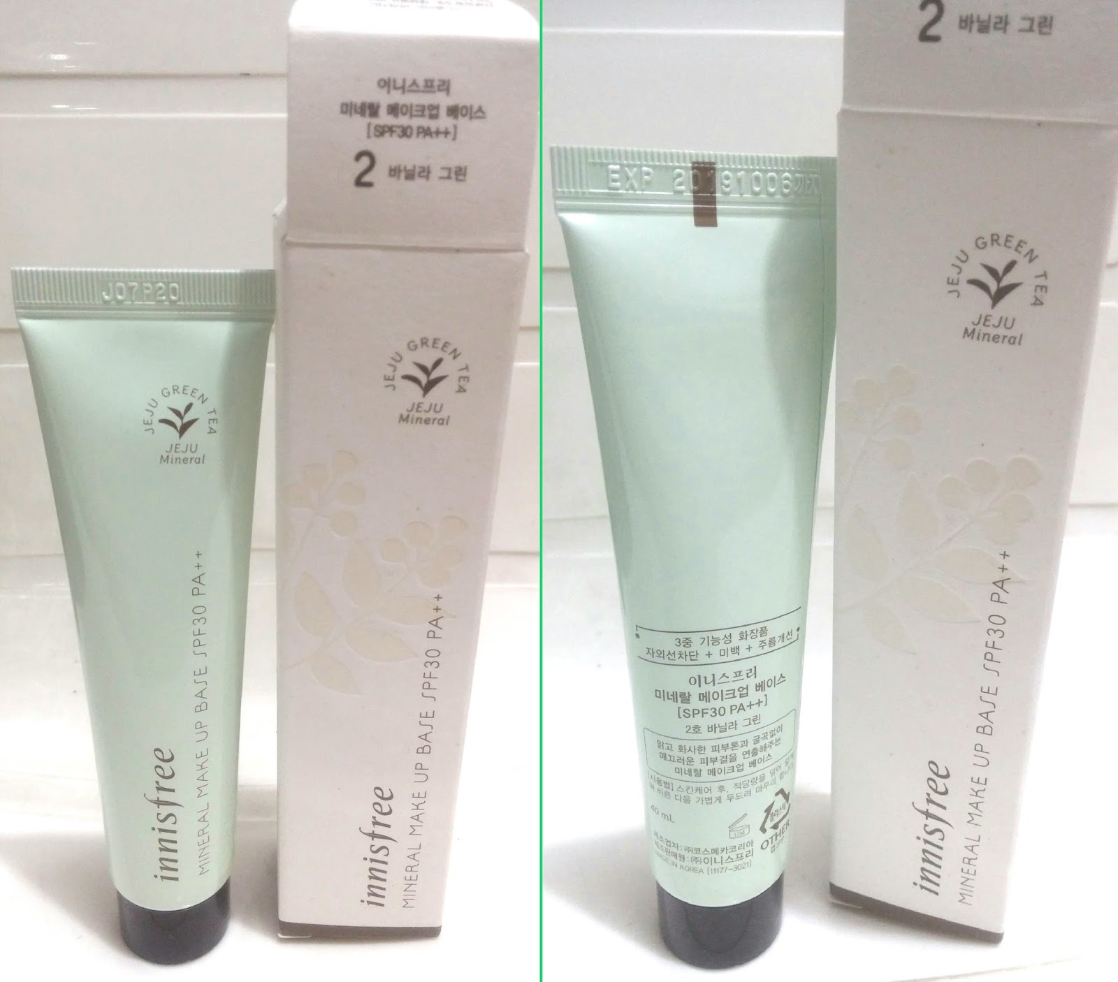 Innisfree Mineral Make Up Base 02 Vanilla Green with SPF30 / PA++ WateryScenery