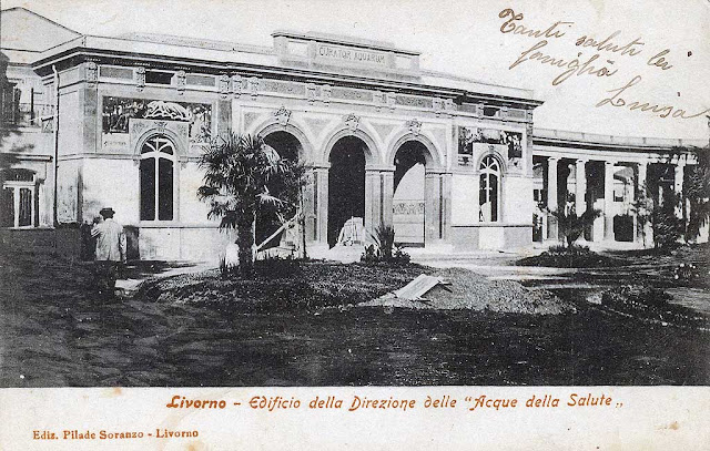 Vintage postcard, Curator aquarum, management building, Terme del Corallo, Acque della Salute, Livorno