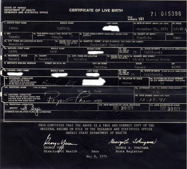Real Birth Certificates: My Real Birth Certificate Hawaii in the 1960 #39 s Real Birth Certificates: My Real Birth Certificate Hawaii in the 1960 #39 s