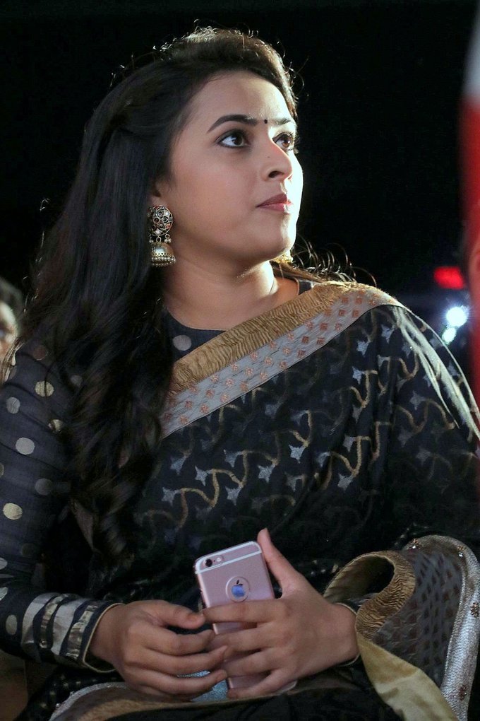 Sri divya Tamil Actress Stills In Black Saree At Audio Release