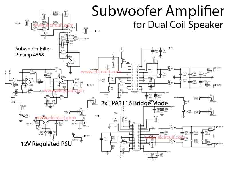 Subwoofer Power Amplifier ClassD Dual Bridge TPA3116D2 Electronic