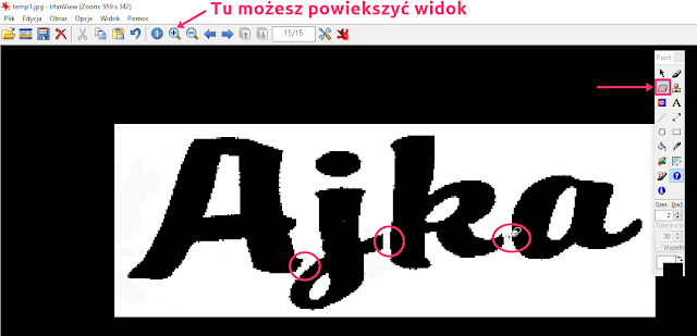 używanie gumki w irfanview - użyj aby zrobić odstępy między literami i rozpoznać czcionkę