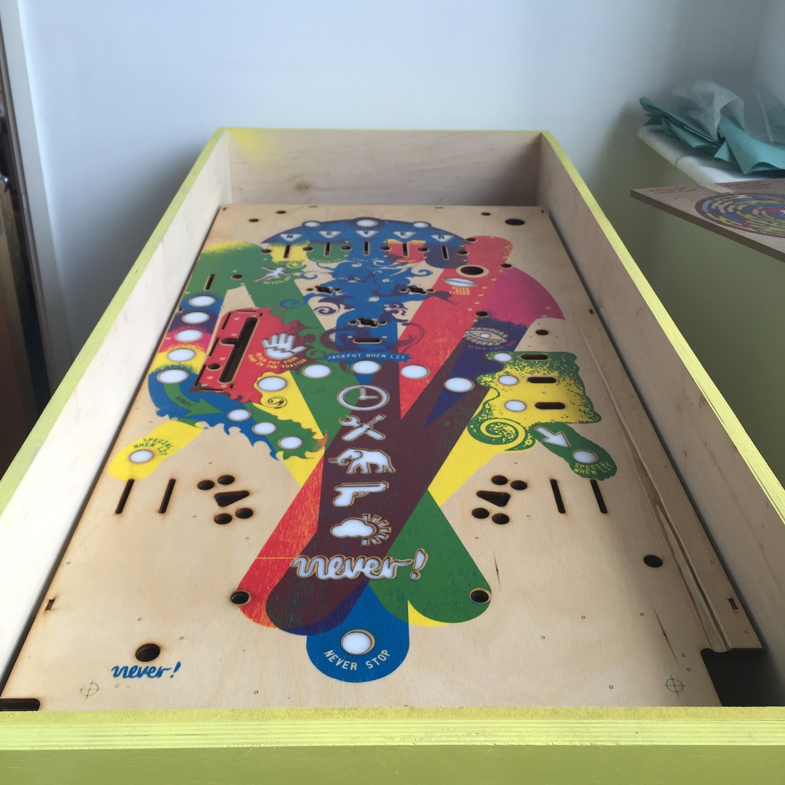 Jono Sandilands Never Poorman's pinball playfield clear coat