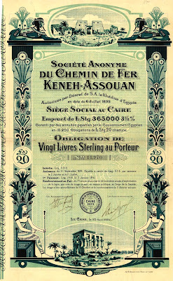 Chemin de Fer Keneh-Assouan 3.5% bond of £20 Cairo, 1925 part of the "Pharaonic Collection" lot 1877
