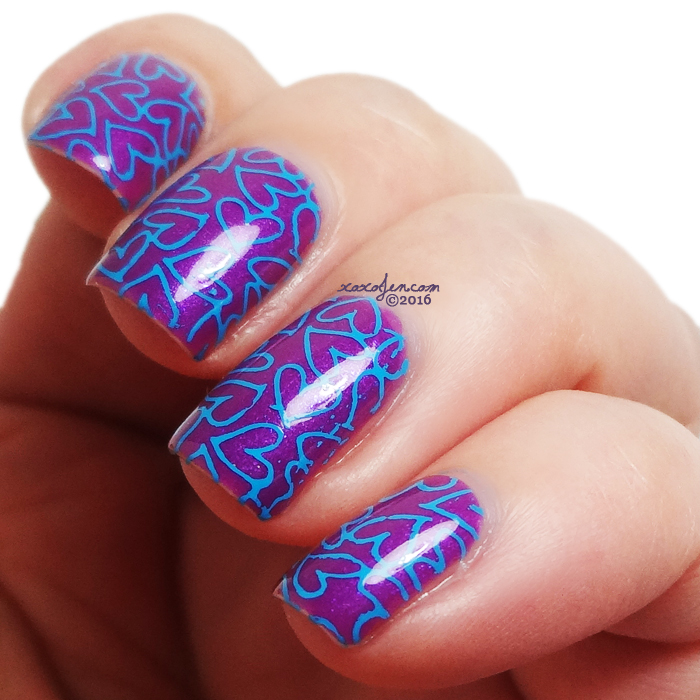 xoxoJen's swatch of Great Lakes Lacquer: Love at Loyola stamping nail art