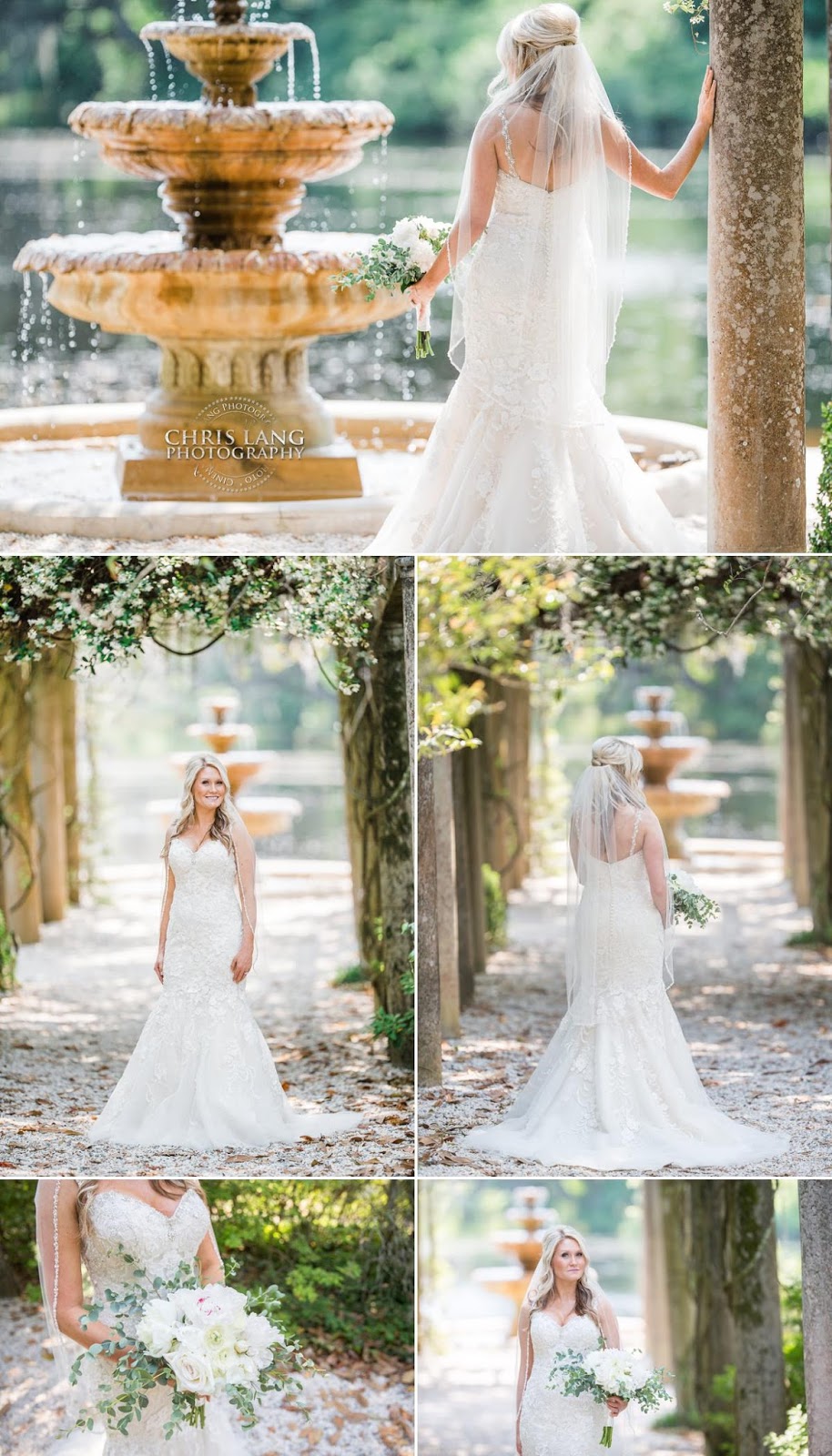 wedding dress- bridal portrait - wedding bouquet - Airlie Gardens - wedding photography - wilmington nc wedding photographers