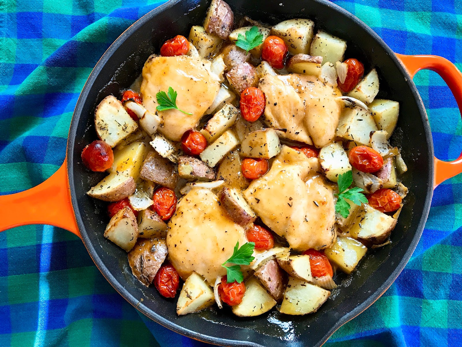Skillet Chicken and Potatoes with Honey Mustard Glaze