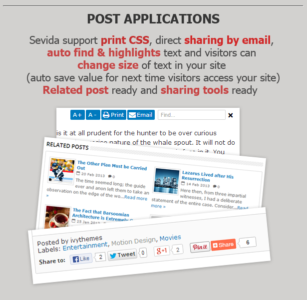 >Sevida Blogger Template Features Post Application